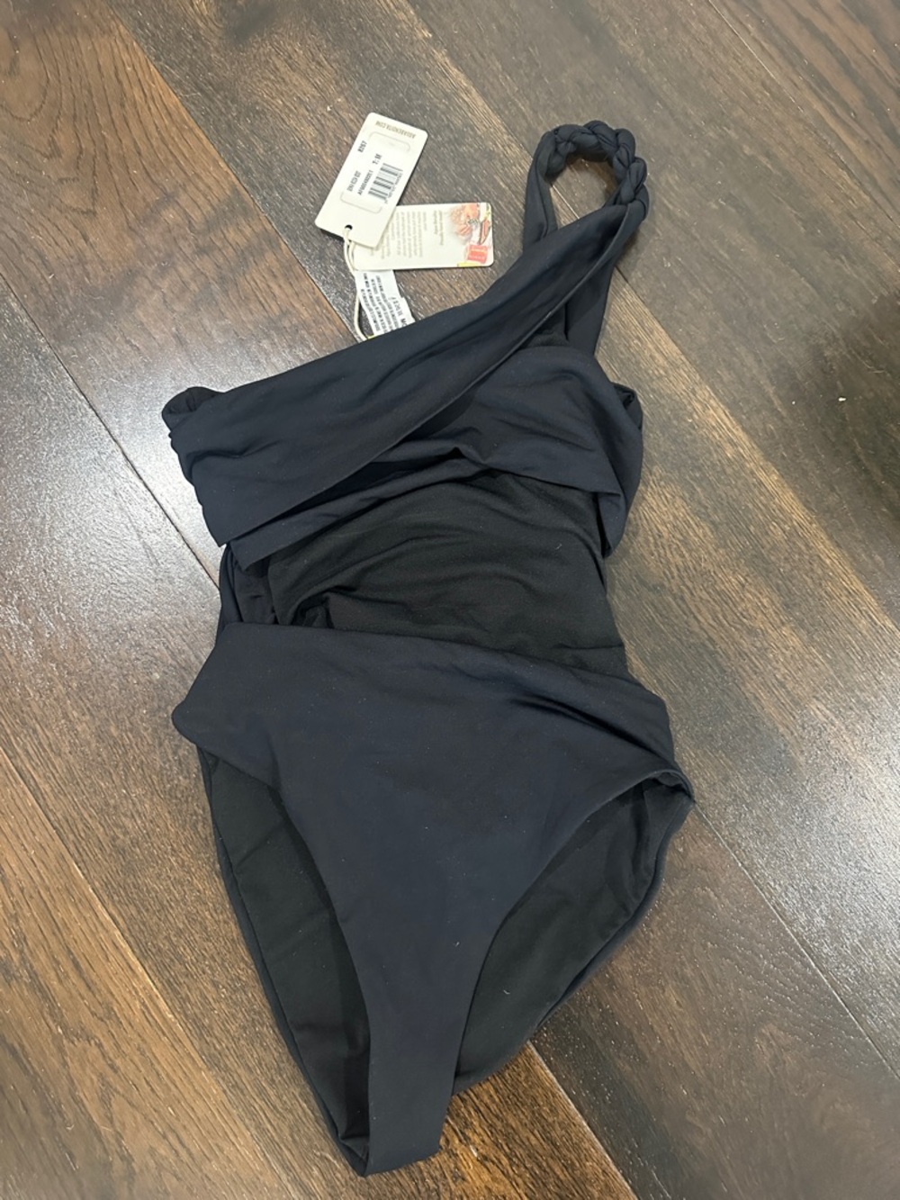 Agua Bendita Black One-Shoulder Twist Cutout Swimsuit
